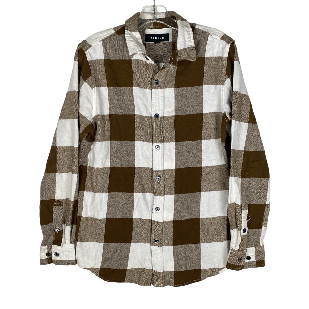PACSUN Long Sleeve Buffalo Plaid Button Shirt Men S Brown Rustic Outdoors Y2K